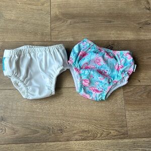 2 reusable swimming diaper, white and flamingo print